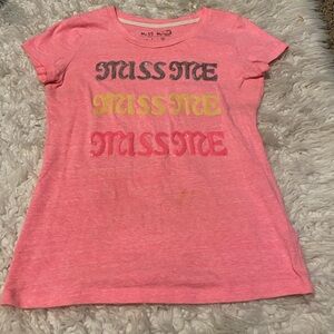 $10 2/$15 Miss Me Girl's XL Short Sleeve Fitted Tshirt silver pink